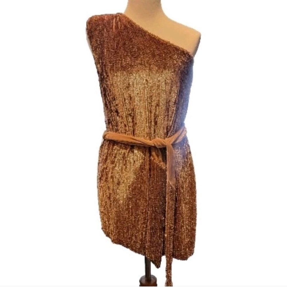 Retrofete One-Shoulder Tan Dress - Picture 3 of 11